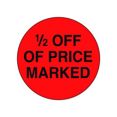 Label - 1/2 Off Price Marked Black On Red 1.5 In. Circle 1M/Roll