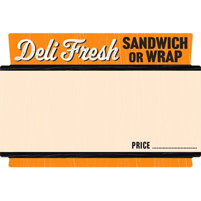 Label - Deli Fresh Sandwich Or Wrap (blank) Org/Black 2.0x3.0 In. Special 500/Roll