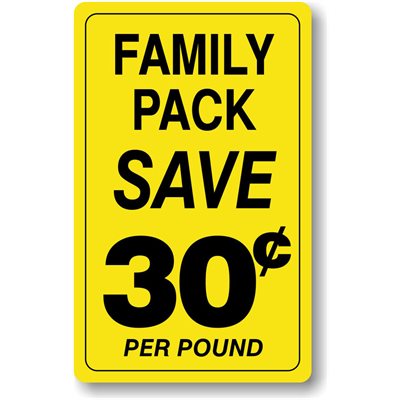 Label - Family Pack/Save 30¢ Per Pound Yellow/Black 2.2x3.6 In. 250/rl