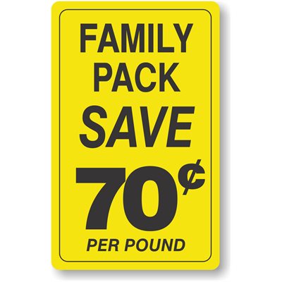 Label - Family Pack/Save 70¢ Per Pound Yellow/Black 2.2x3.6 In. 250/rl