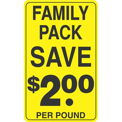 Label - Family Pack/Save 2.00 Per Pound Yellow/Black 2.2x3.6 In. 250/rl