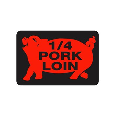 Label - 1/4 Pork Loin (w/Pig) Black On Red 3x2 In. 500/rl