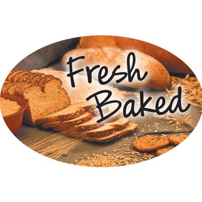 Label - Fresh Baked 4 Color Process 1.25x2 In. Oval 500/rl