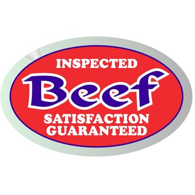 Label - Beef (Inspected) Red/Blue/White On Silver 1.25x2 In. Oval 500/rl