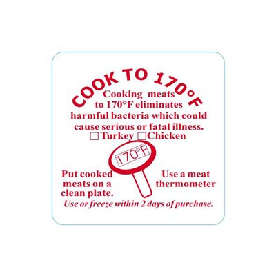 Label - Cook To 170 F (Turkey/Chicken) Red 1.25x1.25 In. 1M/Roll