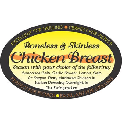 Label - Chicken Breast Boneless/Skinless 4 Color Process 1.25x2 In. Oval 500/rl