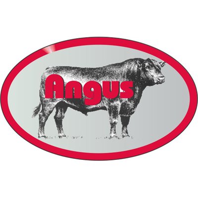 Label - Angus (w/steer) Red/Black On Silver 1.25x2oval In. 500/rl