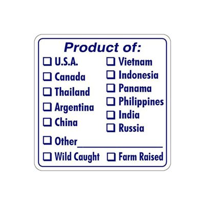 Label - Product Of: U.S.A. Canada .... Blue 2x2 In. 1M/Roll