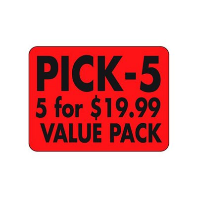 Label - PICK 55 For $19.99Value Black On Red 1.5x2.0 In. Tamper 500/Roll