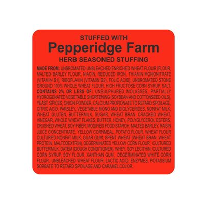 Label - Pepperidge Farm (Stuffed With) Black On Red 2.3281x2.375 In. 500/Roll