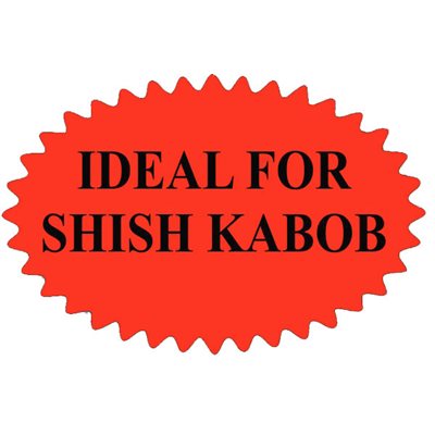 Label - Ideal For Shish Kabob Black On Red 1.5x2.25 In. Burst 500/Roll