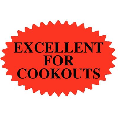 Label - Excellent For Cookouts Black On Red 1.5x2.25 In. Burst 500/Roll