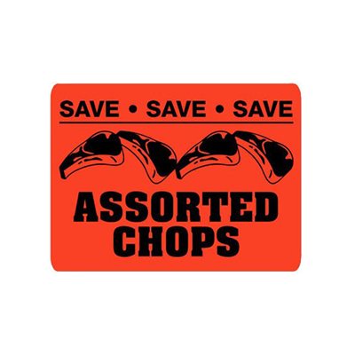 Label - Assorted Chops-Save Save Save Black On Red 1.5x2 In. 500/rl