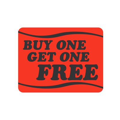 Label - Buy One Get One Free (wave) Black On Red 1.5x2 In. 500/rl