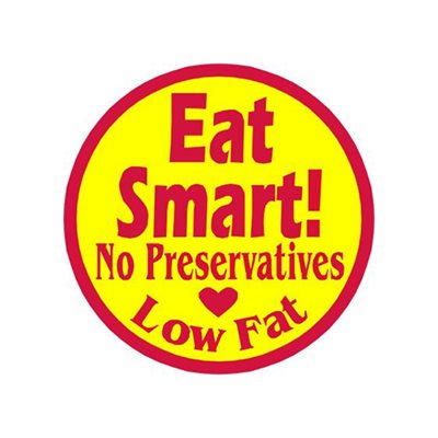 Label - Eat Smart! No Preserv. Low Fat Yellow/Red 1.5 In. Circle 1M/Roll
