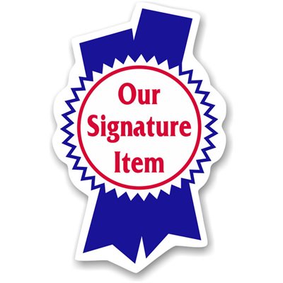 Label - Our Signature Item Blue/Red 1.5x2.3 In. Ribbon 1M/Roll