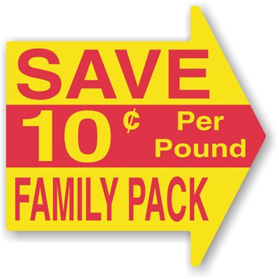 Label - Save Family Pack 10¢ Per Pound Red/Yellow 3x2.99 In. Arrow 500/Roll