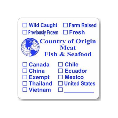 Label - Country Of Origin Meat, Fish, Seafood Blue 2.22x2.39 In. 1M/Roll