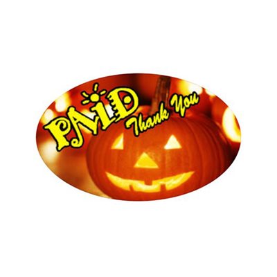 Label - Paid Thank You (Jack O'Lantern) 4 Color Process 1.25x2 In. Oval 500/rl