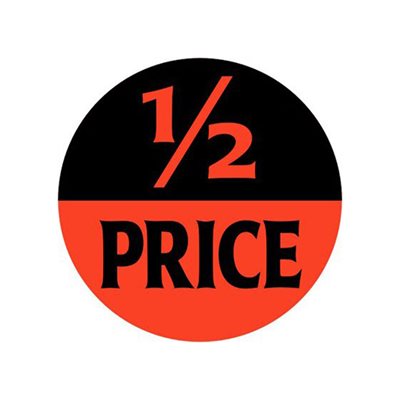Label - 1/2 Price Black On Red 1.5 In. Circle 1M/Roll