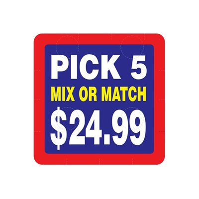 Label - Pick 5Mix Or Match$24.99 Yellow/Red/Blue-(TAMP) 2x2 In. 500/Roll