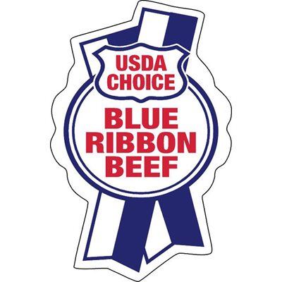 Label - Blue Ribbon Beef USDA Choice Blue/Red 1.5x2.3 In. Ribbon 1M/Roll