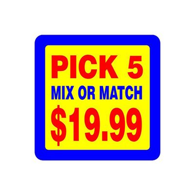 Label - Pick 5Mix Or Match$19.99 Yellow/Red/Blue-(TAMP) 2x2 In. 500/Roll