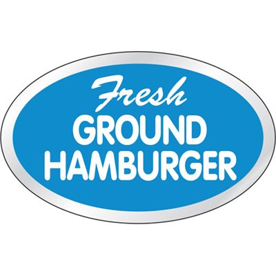 Label - Fresh Ground Hamburger White/PBlue On Silver 1.25x2oval In. 500/rl