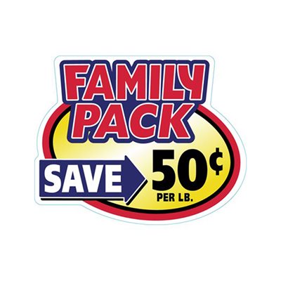 Label - Family Pack Save 50¢ Yellow/Red/Blue/Black 2.4x3.0 In. Special 500/Roll