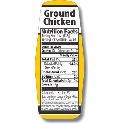 Label - Ground Chicken W/nut Fact Yellow/Black 1.5x3.62 In. Special 500/RL