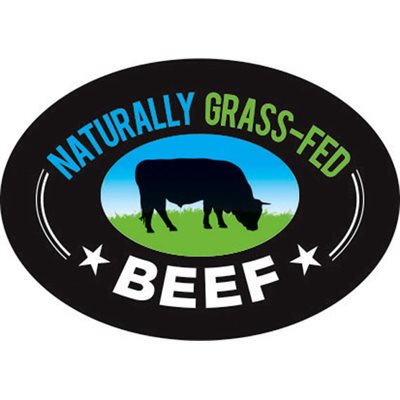 Label - Naturally Grass-Fed Beef Cyan/Green/Black 0.84375x1.25 In. Oval 1M/Roll