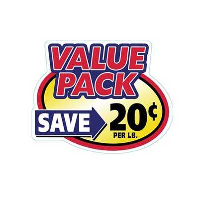 Label - Value Pack Save 20¢ Yellow/Red/Blue/Black 2.4x3.0 In. Special 500/Roll