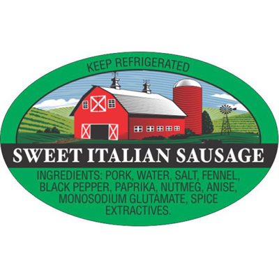 Label - Sweet Italian Sausage (w/Witt's) 4 Color Process 1.25x2 In. Oval 500/rl