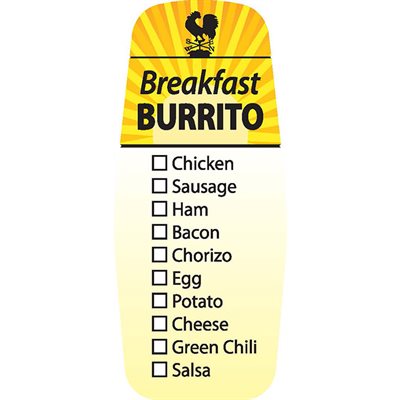 Label - Breakfast Burrito (check List) Yellow/Mag/Black 1.5x3.62 In. Special 500/RL