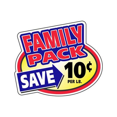 Label - Family Pack Save 10¢ Yellow/Red/Blue/Black 2.4x3.0 In. Special 500/Roll