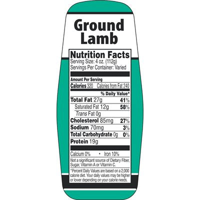 Label - Ground Lamb W/nut Fact Green/Black 1.5x3.62 In. 500/RL