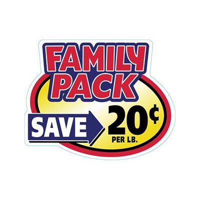 Label - Family Pack Save 20¢ Yellow/Red/Blue/Black 2.4x3.0 In. Special 500/Roll