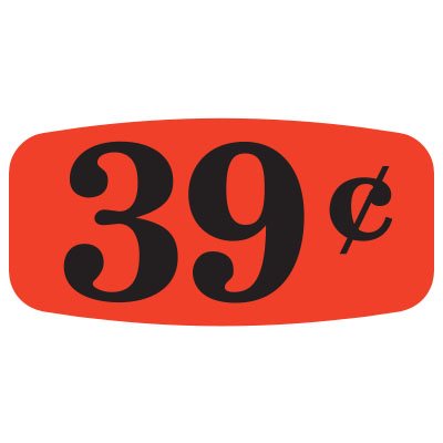 Label - 39¢ Black On Red Short Oval 1000/Roll