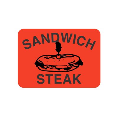 Label - Sandwich Steak (w/picture) Black On Red 1.75x1.25 In. 1M/Roll