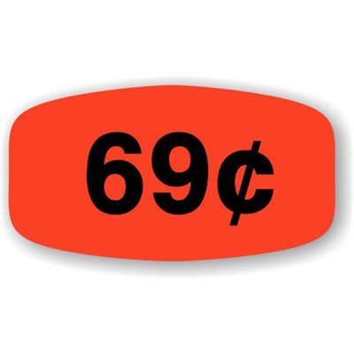 Label - 69¢ Black On Red Short Oval 1000/Roll