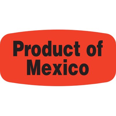 Label - Product Of Mexico Black On Red Short Oval 1000/Roll