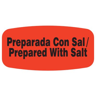 Label - Prepared With Salt/Preparada Con Sal Black On Red Short Oval 1000/Roll