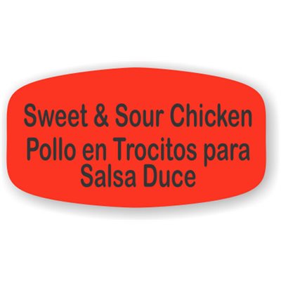 Label - Sweet & Sour Chicken/Pollo En Trocitos Para Salsa Duce Black On Red Short Oval 1000/Roll