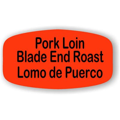 Label - Pork Loin Blade End Roast/Lomo De Puerco Black On Red Short Oval 1000/Roll