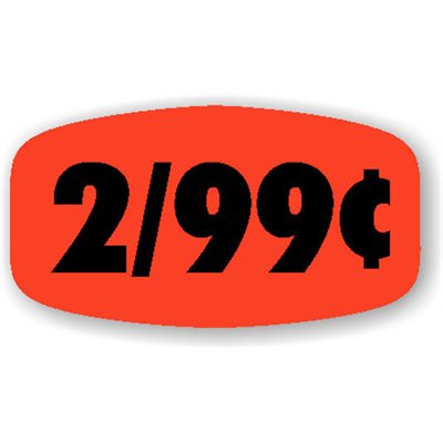Label - 2/99¢ Black On Red Short Oval 1000/Roll