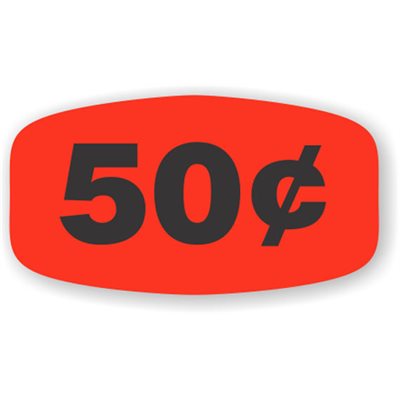 Label - 50¢ Black On Red Short Oval 1000/Roll