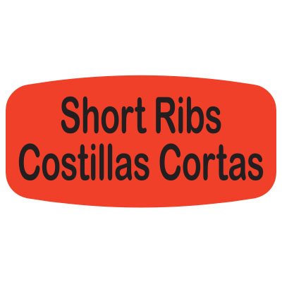 Label - Short RibsCostillas Cortas Black On Red Short Oval 1000/Roll