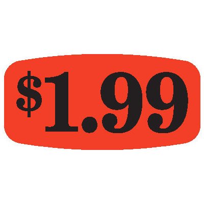 Label - $1.99 Black On Red Short Oval 1000/Roll