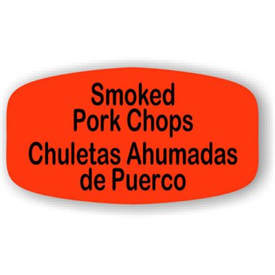 Label - Smoked Pork Chops/Chuletas Ahumadas De Puerco Black On Red Short Oval 1000/Roll