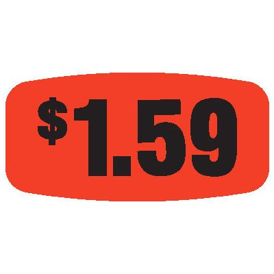 Label - $1.59 Black On Red Short Oval 1000/Roll